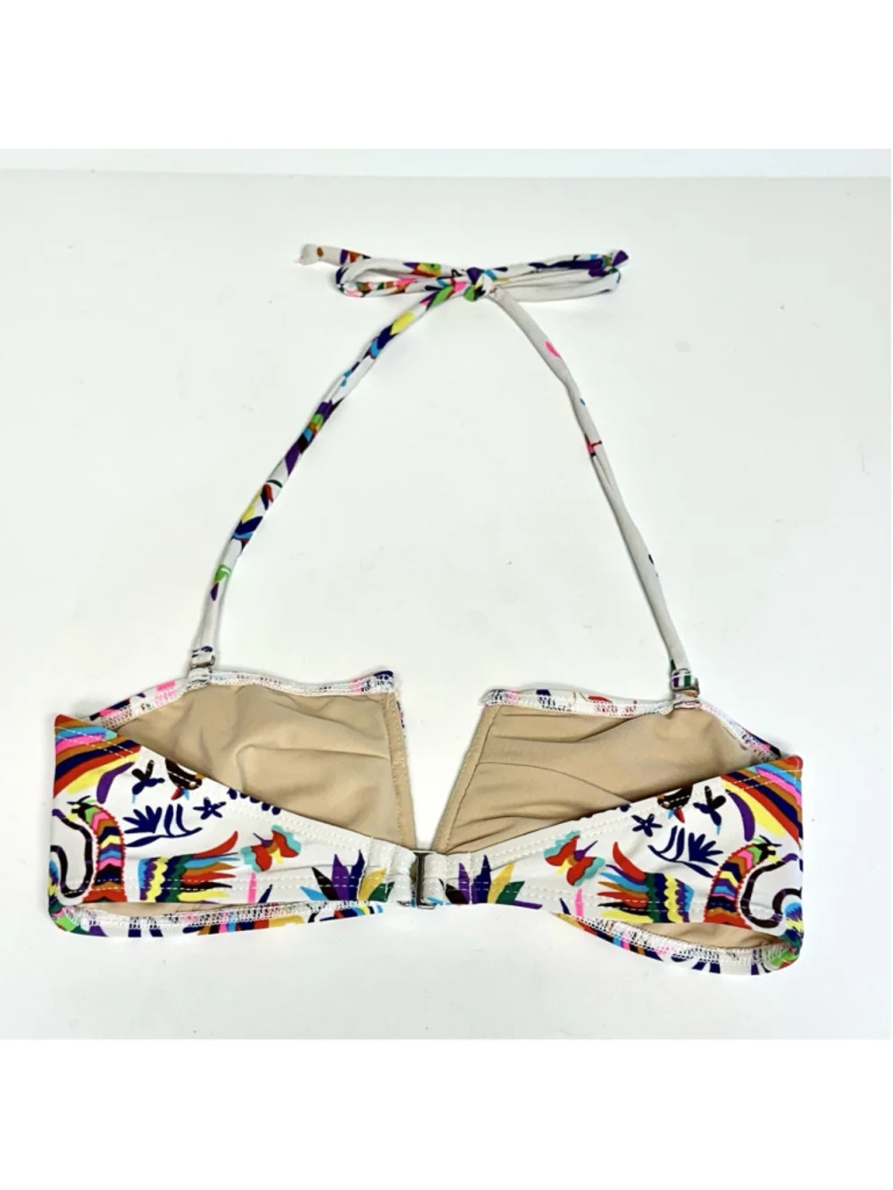 Mara Hoffman V-Wire Bandeau Bikini Top White Multicolor Halter Techno Animal XS